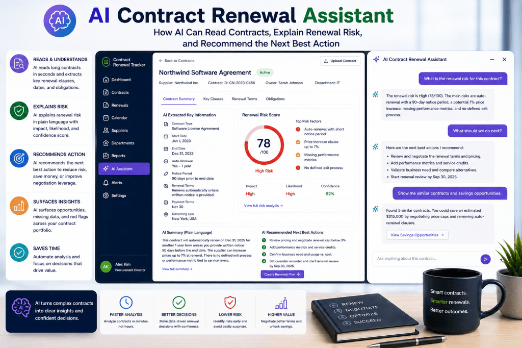 AI Contract Renewal Assistant: How AI Can Read Contracts, Explain Renewal Risk, and Recommend the Next Best&nbsp;Action