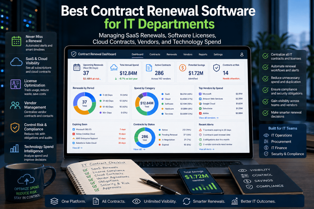 Best Contract Renewal Software for IT Departments: Managing SaaS Renewals, Software Licenses, Cloud Contracts, Vendors, and Technology&nbsp;Spend