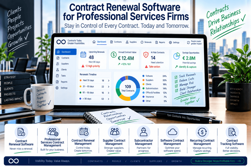 Best Contract Renewal Software for Professional Services Firms: Managing Software, Subcontractor, Office, Insurance, Client, and Recurring Supplier&nbsp;Agreements