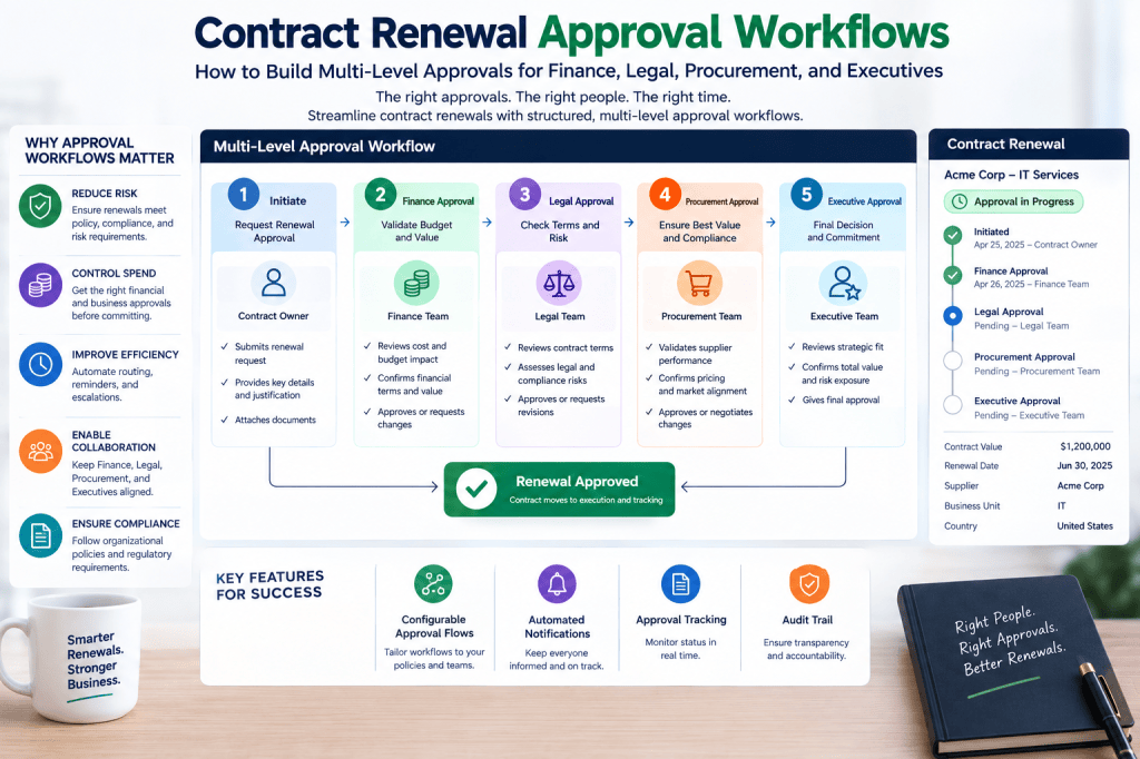 Contract Renewal Approval Workflows - How to Build Multi-Level Approvals for Finance, Legal, Procurement, and ExecutivesContract Renewal Approval Workflows - How to Build Multi-Level Approvals for Finance, Legal, Procurement, and Executives