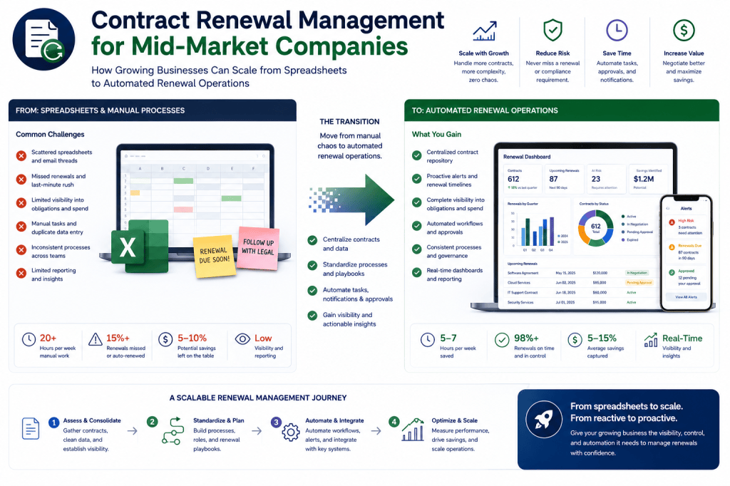 Contract Renewal Management for Mid-Market Companies: How Growing Businesses Can Scale from Spreadsheets to Automated Renewal&nbsp;Operations