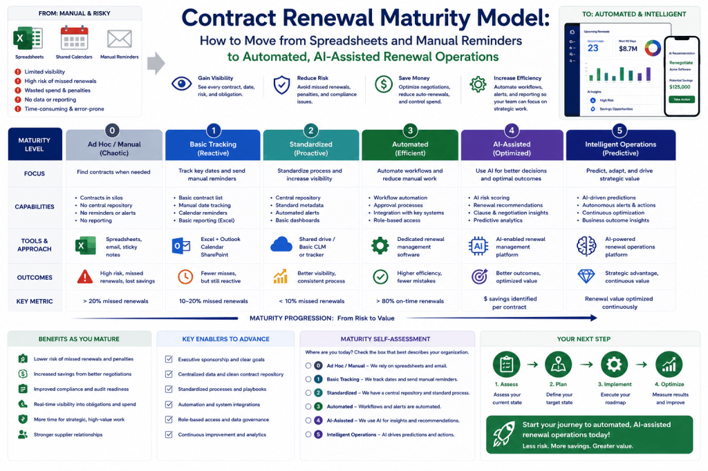 Contract Renewal Maturity Model - How to Move from Spreadsheets and Manual Reminders to Automated, AI-Assisted Renewal Operations