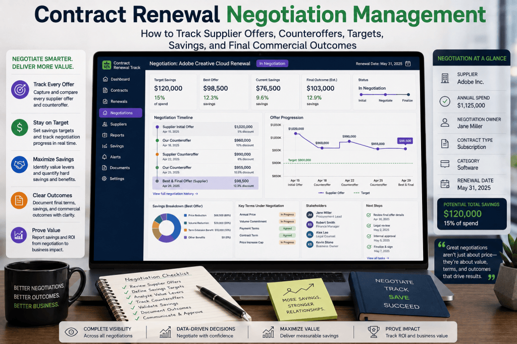 Contract Renewal Negotiation Management: How to Track Supplier Offers, Counteroffers, Targets, Savings, and Final Commercial&nbsp;Outcomes