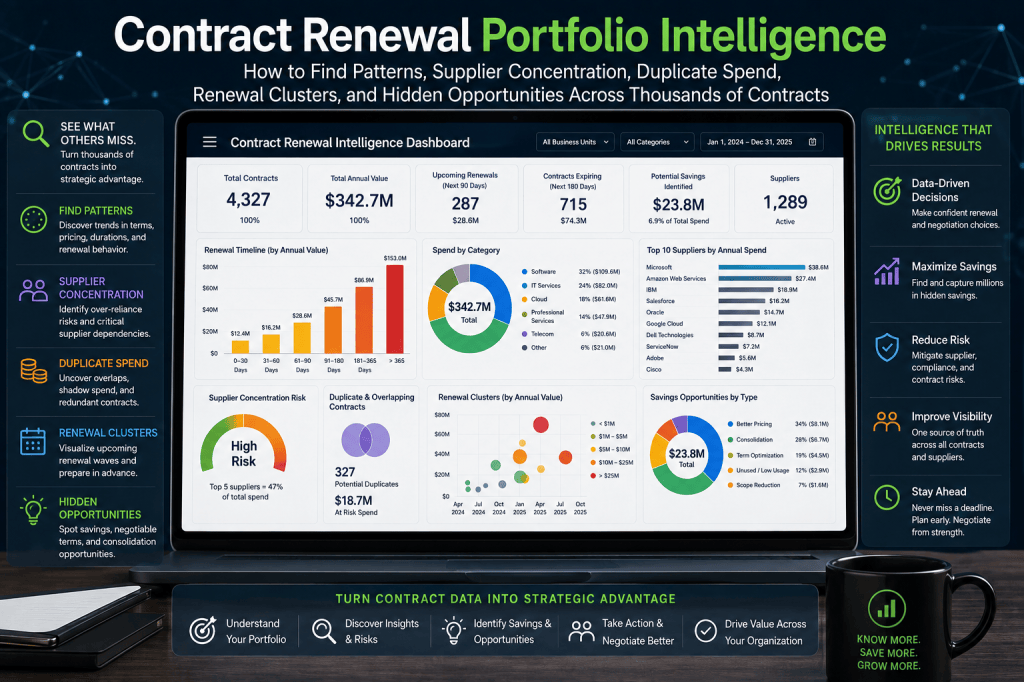 Contract Renewal Portfolio Intelligence: How to Find Patterns, Supplier Concentration, Duplicate Spend, Renewal Clusters, and Hidden Opportunities Across Thousands of&nbsp;Contracts