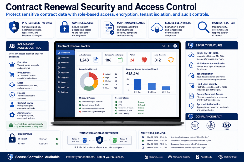 Contract Renewal Security and Access Control - How to Protect Contract Data with SSO, RBAC, Tenant Isolation, Encryption, and Audit Controls