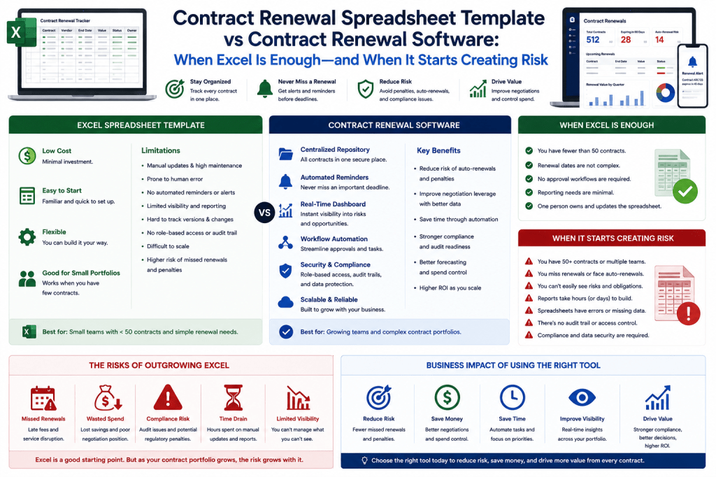 Contract Renewal Spreadsheet Template vs Contract Renewal Software: When Excel Is Enough—and When It Starts Creating Risk