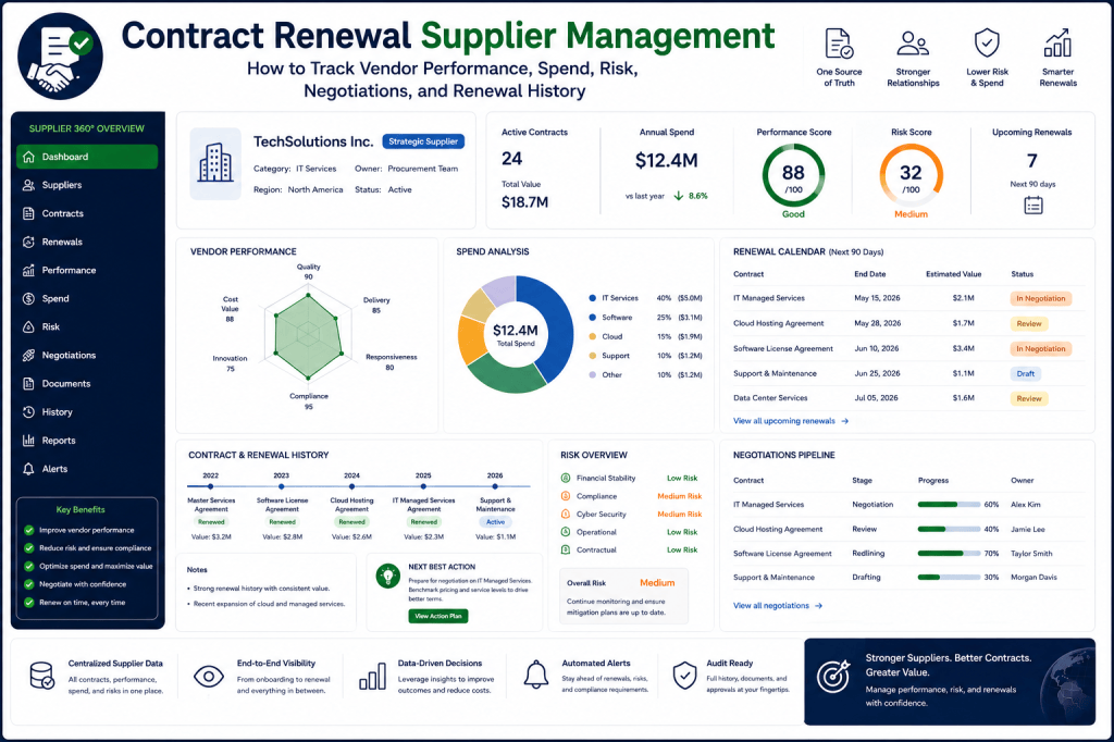Contract Renewal Supplier Management: How to Track Vendor Performance, Spend, Risk, Negotiations, and Renewal&nbsp;History
